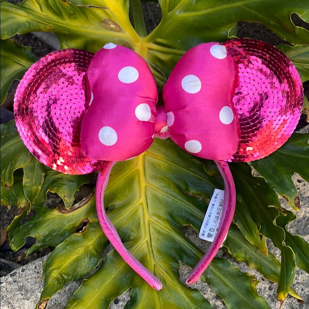 Minnie Mouse Pink Polka Dot Sequin Bow Headband-Disneyland Park authentic orig.